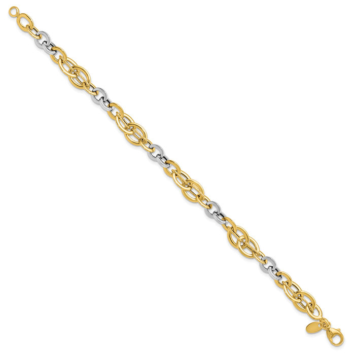 14K Solid Two Tone Gold Link Chain Bracelet