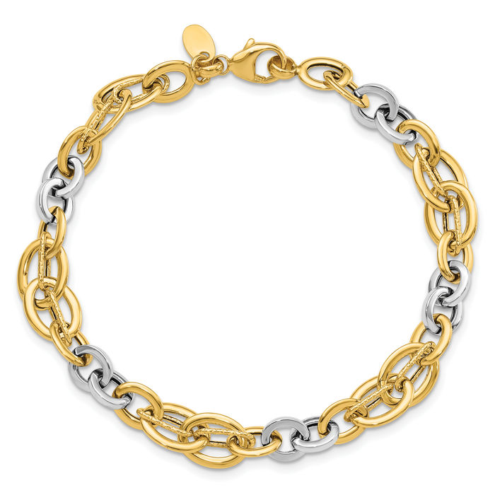 14K Solid Two Tone Gold Link Chain Bracelet