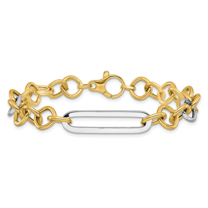14K Solid Two Tone Gold Link Chain Bracelet - Picture 10 of 12