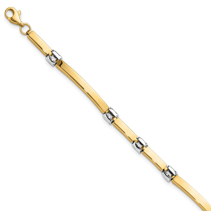 14K Solid Two Tone Gold Link Chain Bracelet