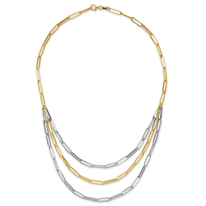 14K Solid Two Tone Gold Link Chain Necklace