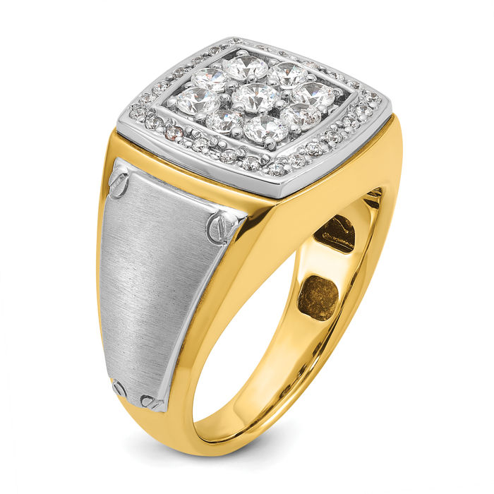 14K Solid Two Tone Gold Mens Diamond Square Statement Ring