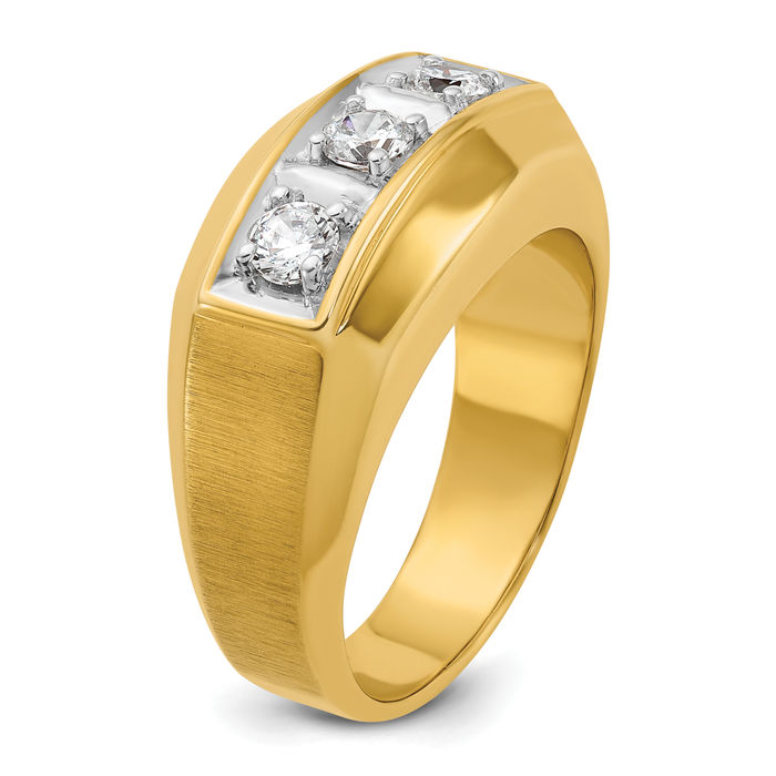 14K Solid Two Tone Gold Mens 3 Stone Diamond Wedding Band Statement Ring