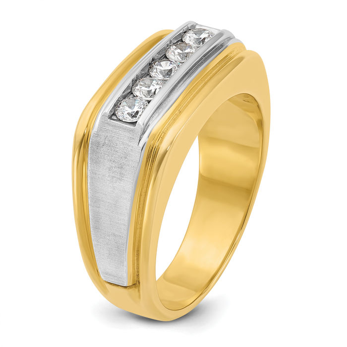 14K Solid Two Tone Gold Mens 5 Stone Diamond Wedding Band Statement Ring