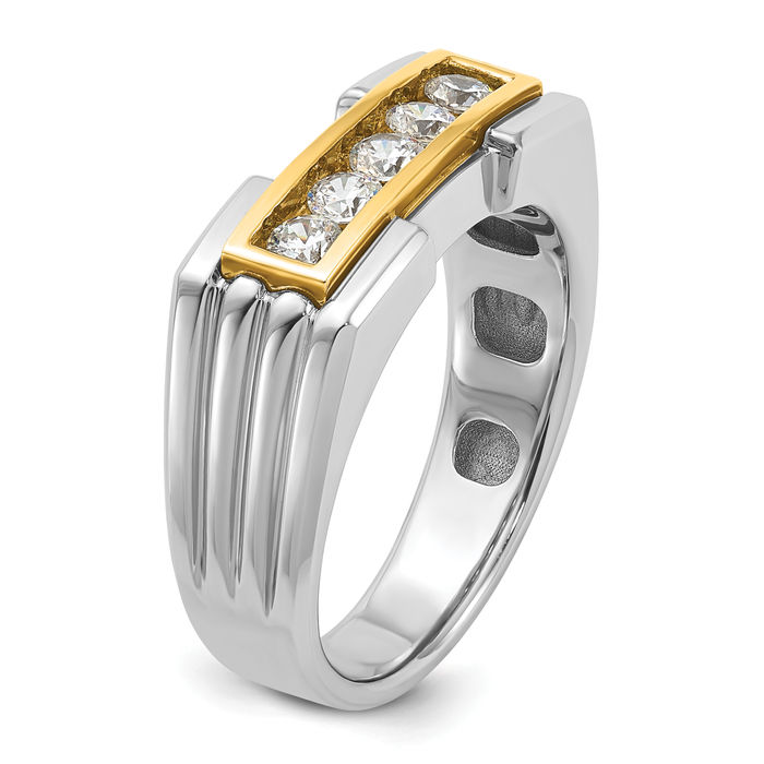 14K Solid Two Tone Gold Mens 5 Stone Diamond Wedding Band Statement Ring