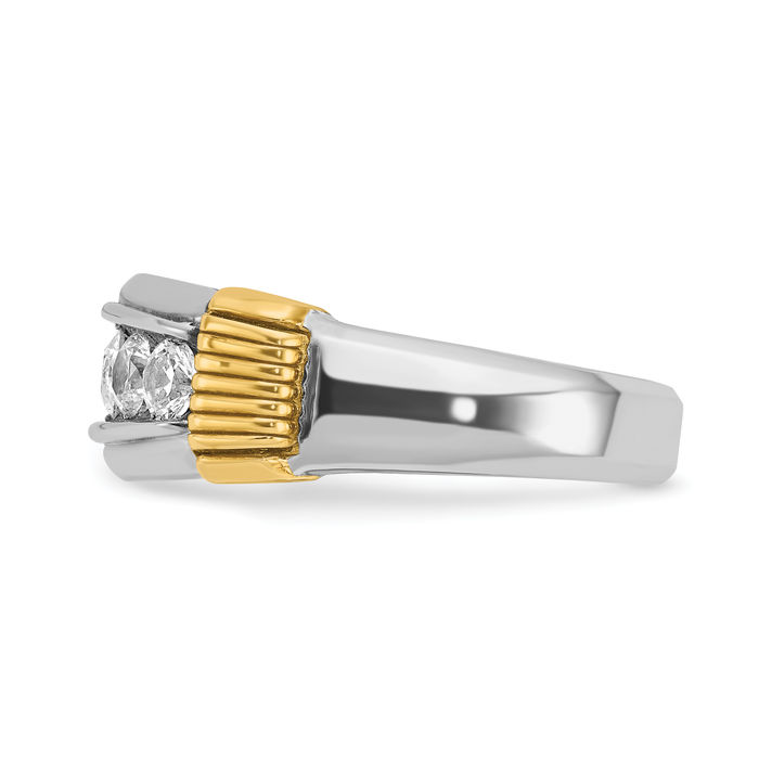 14K Solid Two Tone Gold Mens 5 Stone Diamond Wedding Band Statement Ring