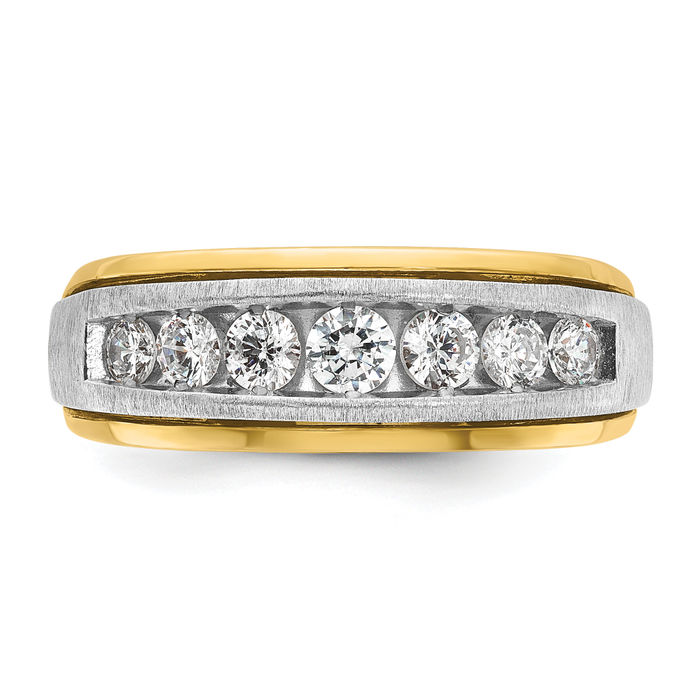 14K Solid Two Tone Gold Mens 7 Stone Diamond Wedding Band Statement Ring