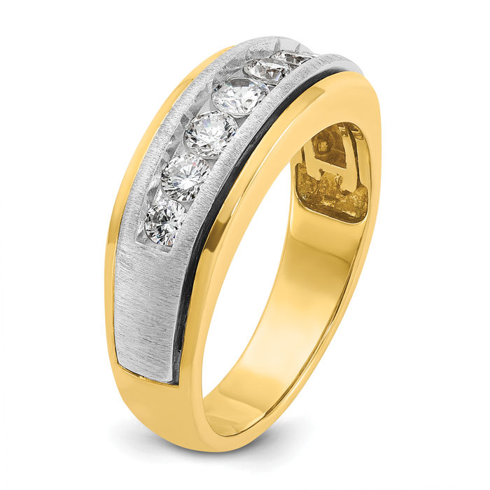 14K Solid Two Tone Gold Mens 7 Stone Diamond Wedding Band Statement Ring