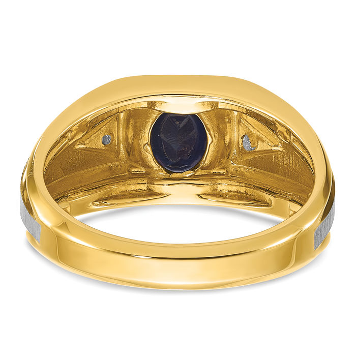 14K Solid Two Tone Gold Mens Lab Blue Sapphire Diamond Statement Ring