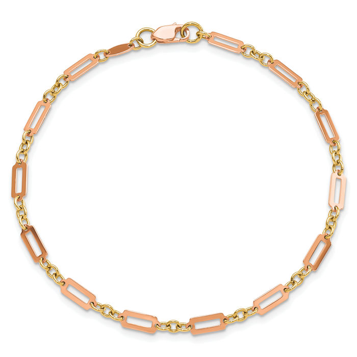 14K Solid Two Tone Gold Link Chain Bracelet - Picture 8 of 12