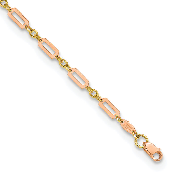 14K Solid Two Tone Gold Link Chain Bracelet - Picture 9 of 12