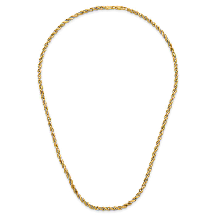 Love Two-Tone Pendant Charm Twisted 2024 Rope Chain Necklace Real 14K Yellow Gold