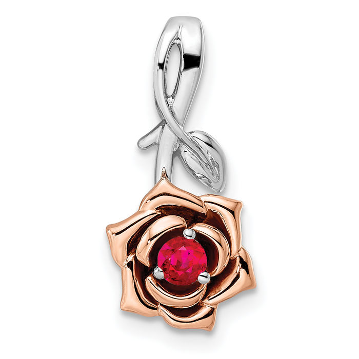 14K Solid Two Tone Gold Ruby Flower Necklace - Picture 11 of 12