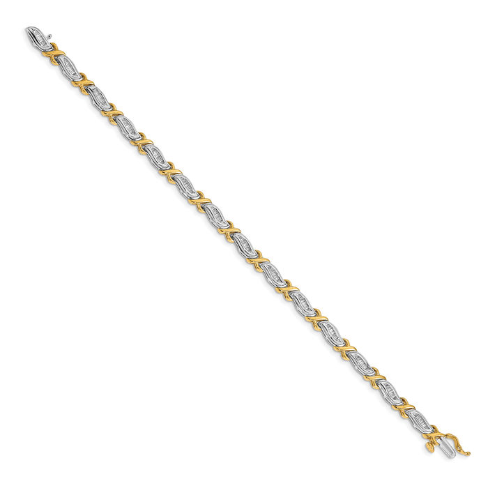 14K Solid Two Tone Gold Baguette Diamond Tennis Bracelet