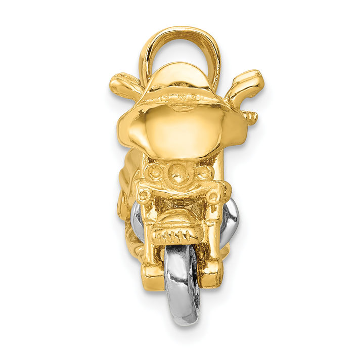 14K Solid Two Tone Gold Dangling Motorcycle Bike Necklace Chain Pendant Charm