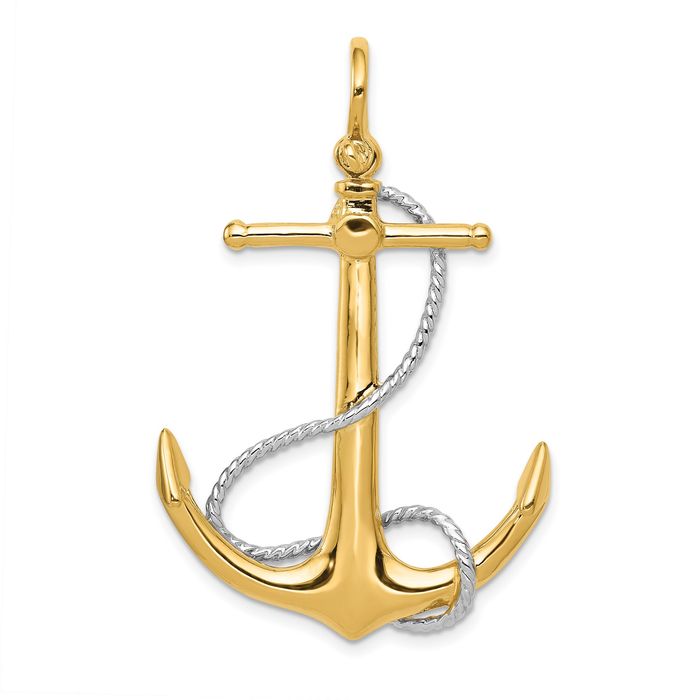 14K Solid Two Tone Gold Anchor Mariner Rope Necklace - Picture 10 of 12
