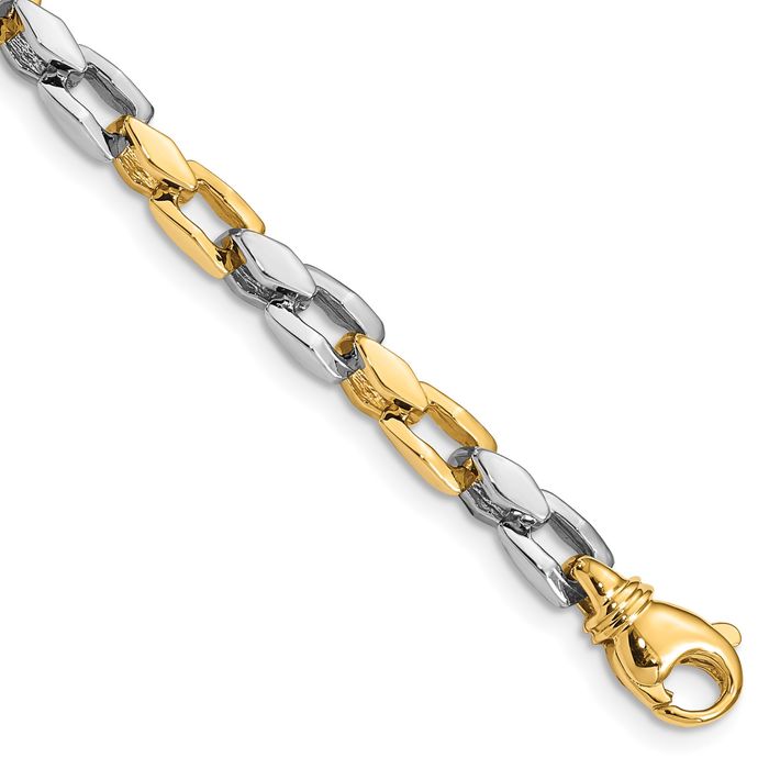 14K Solid Two Tone Gold 4.5mm Link Chain Bracelet - Picture 7 of 18