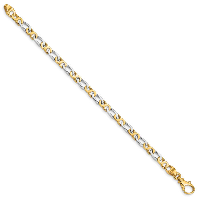 14K Solid Two Tone Gold 4.8mm Link Chain Bracelet