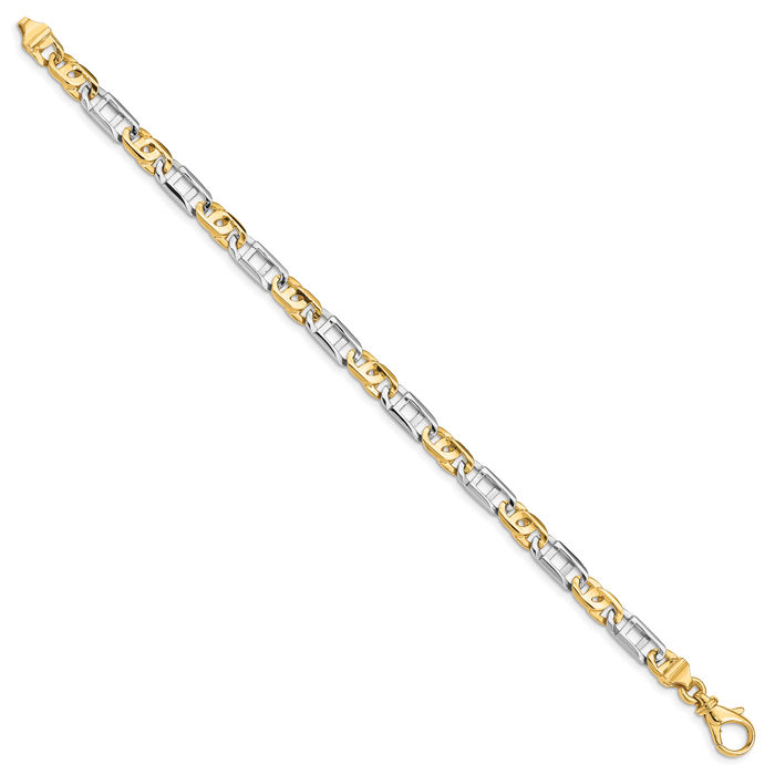 14K Solid Two Tone Gold 5.5mm Link Chain Bracelet