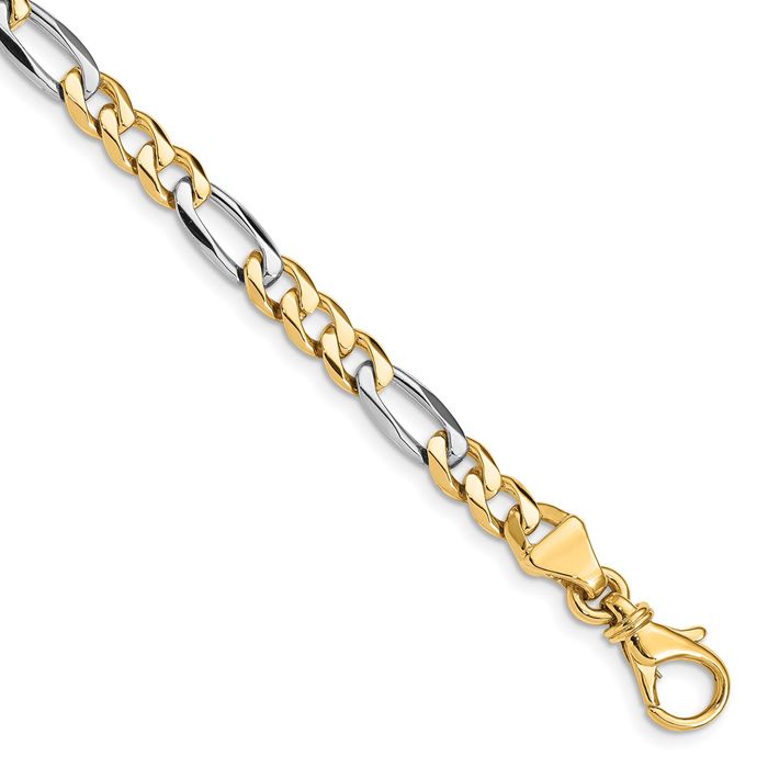 14K Solid Two Tone Gold 5.8mm Figaro Link Chain Bracelet