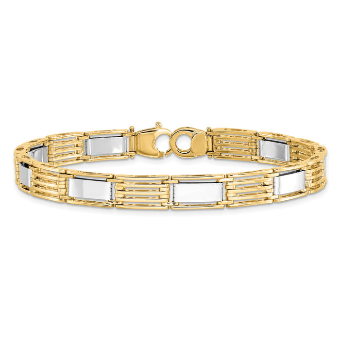 14K Solid Two Tone Gold Mens Link Chain Bracelet | eBay