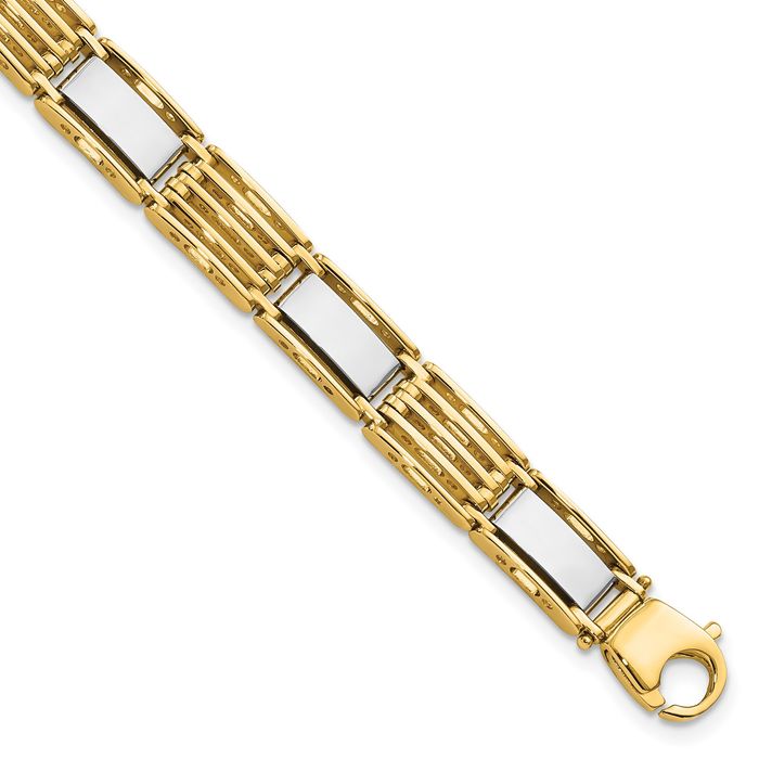 14K Solid Two Tone Gold Mens Link Chain Bracelet | eBay