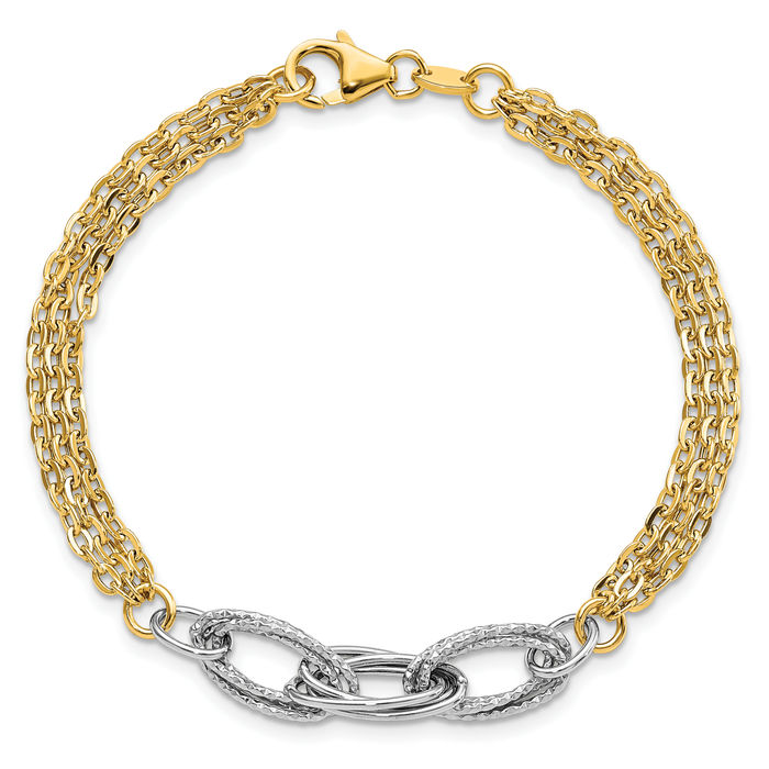 14K Solid Two Tone Gold Link Chain Bracelet | eBay