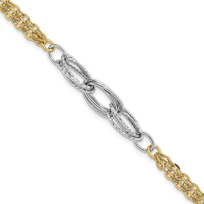 14K Solid Two Tone Gold Link Chain Bracelet