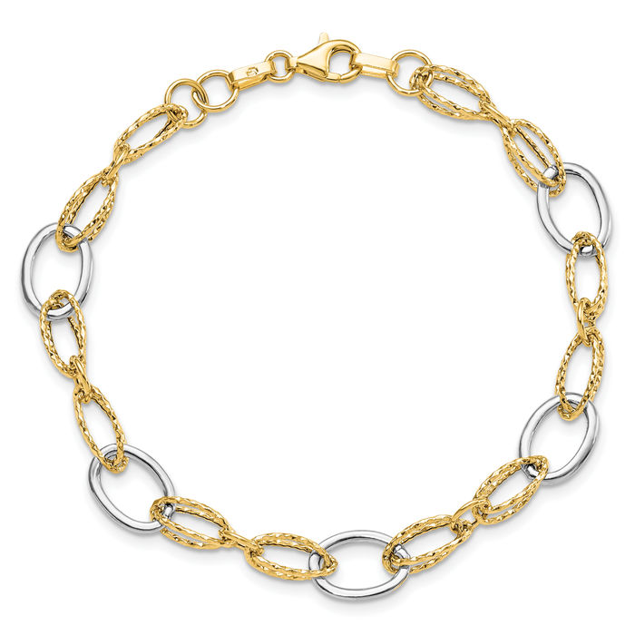 14K Solid Two Tone Gold Link Chain Bracelet - Picture 10 of 12