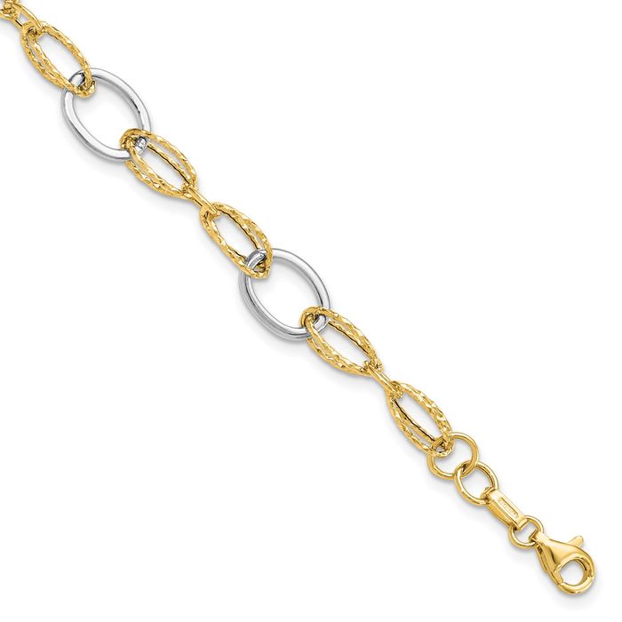 14K Solid Two Tone Gold Link Chain Bracelet - Picture 11 of 12
