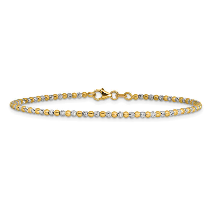 14K Solid Two Tone Gold Ball Chain Bracelet - Picture 10 of 12