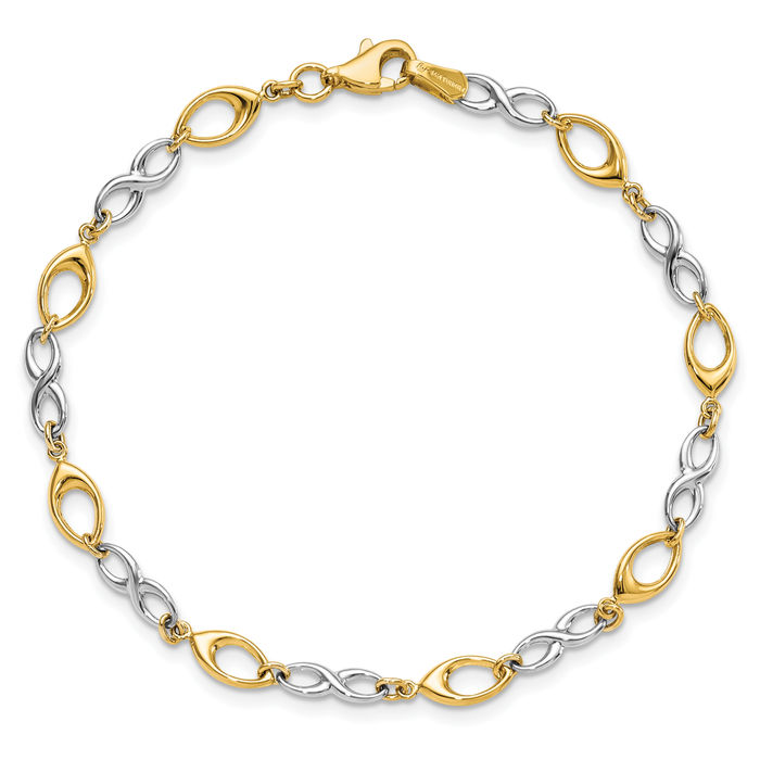 14K Solid Two Tone Gold Chain Bracelet