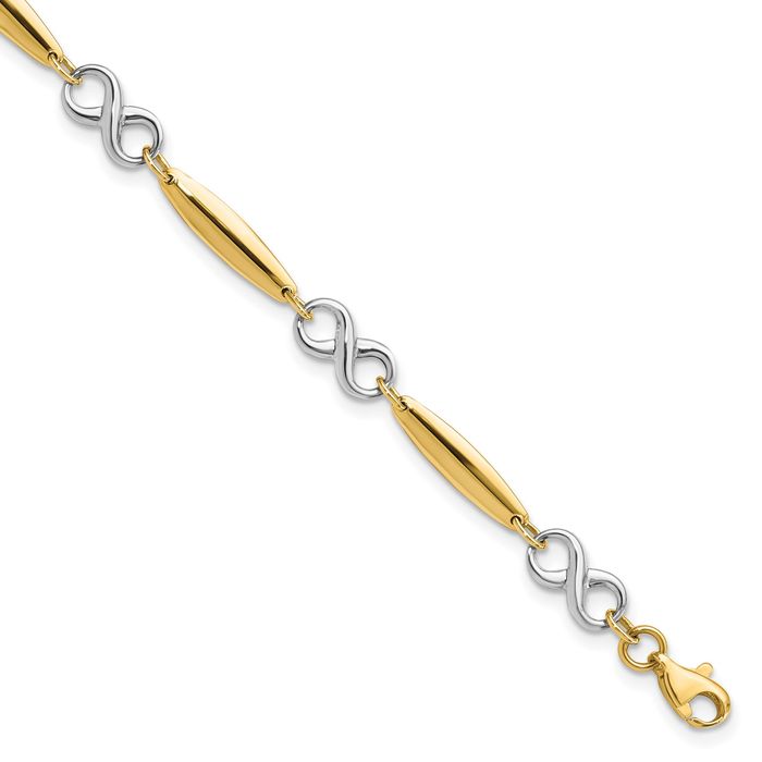 14K Solid Two Tone Gold Chain Charm Bracelet