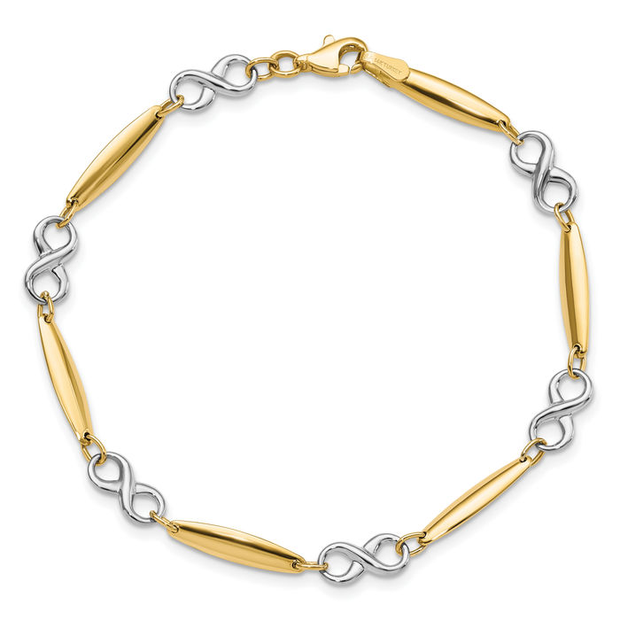 14K Solid Two Tone Gold Chain Charm Bracelet