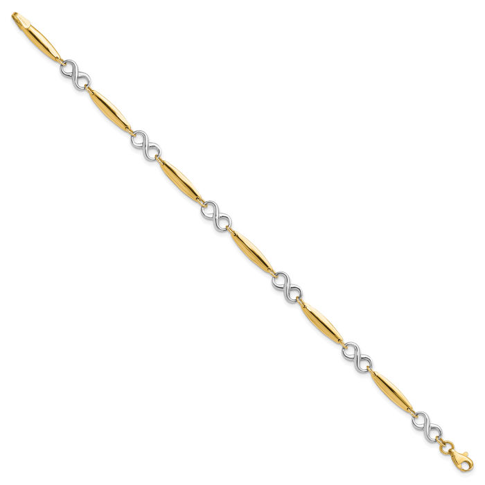 14K Solid Two Tone Gold Chain Charm Bracelet