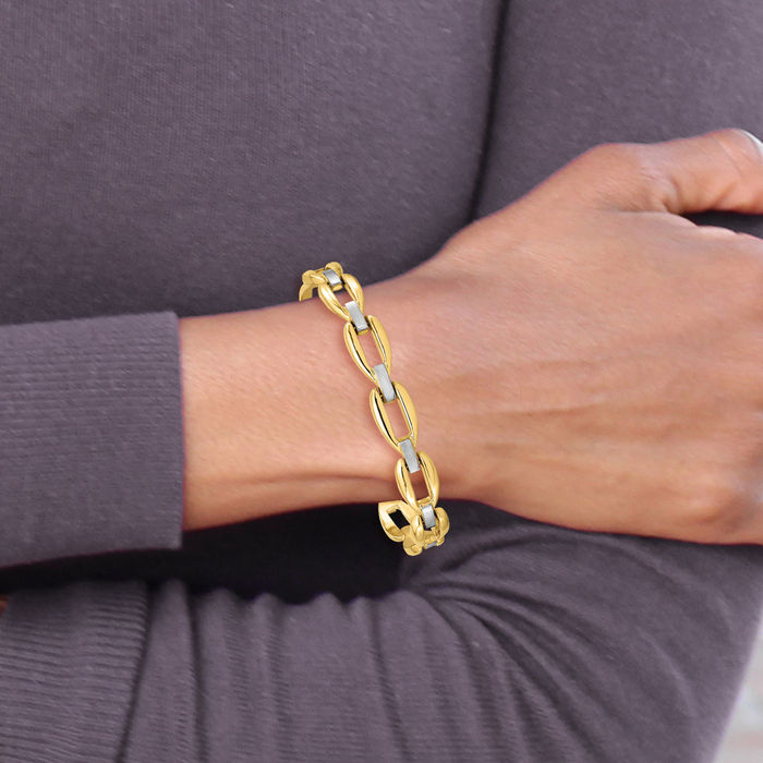 14K Solid Two Tone Gold Link Chain Bracelet