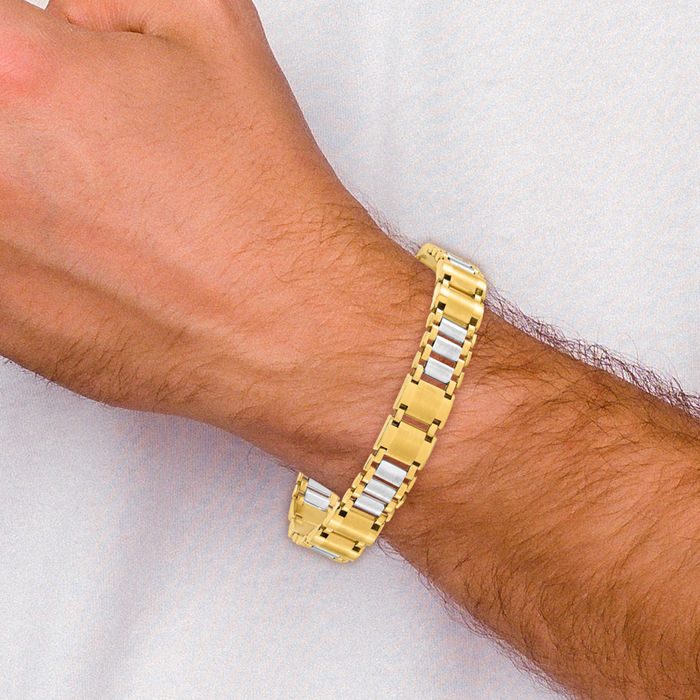 14K Solid Two Tone Gold Link Mens Chain Bracelet