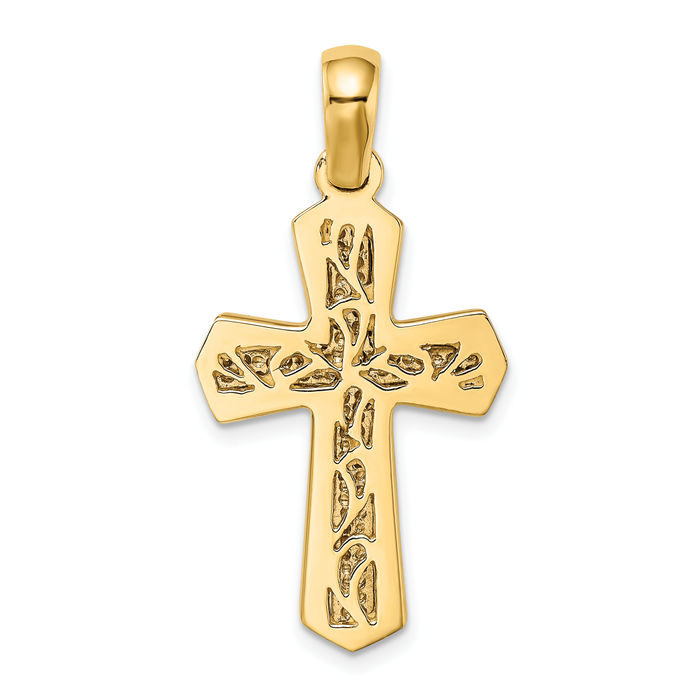 14K Solid Two Tone Gold Holy Cross Necklace Religious Chain Pendant Jesus Christ Charm