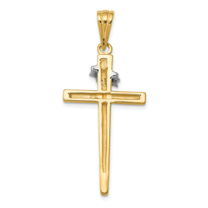 14K Solid Two Tone Gold Holy Cross Crown of Thorns Necklace Religious Chain Pendant Jesus Christ Charm