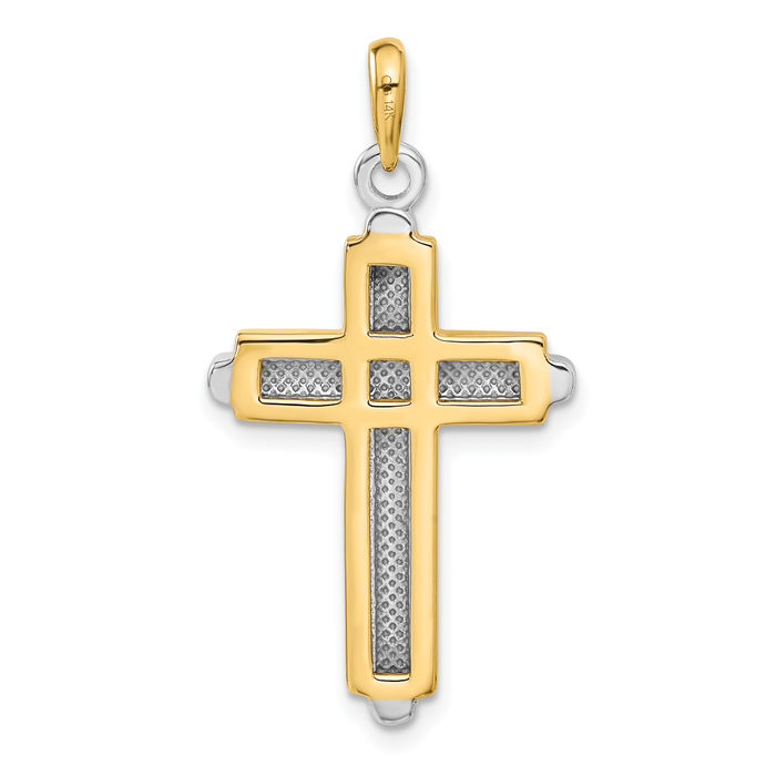 14K Solid Two Tone Gold Latin Mexican Holy Cross Necklace Religious Chain Pendant Jesus Christ Charm