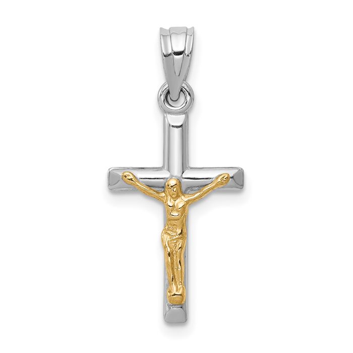 14K Solid Two Tone Gold Jesus Crucifix Cross Necklace - Picture 11 of 12