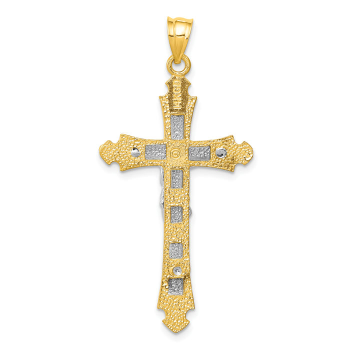 14K Solid Two Tone Gold Lord Jesus Christ Crucifix Holy Cross Necklace Religious Chain Pendant Charm