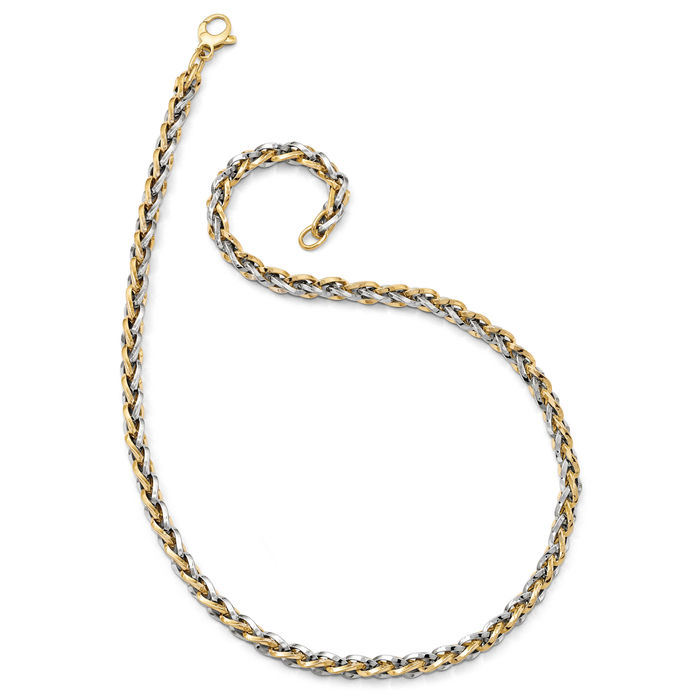 14K Solid Two Tone Gold Link Chain Necklace