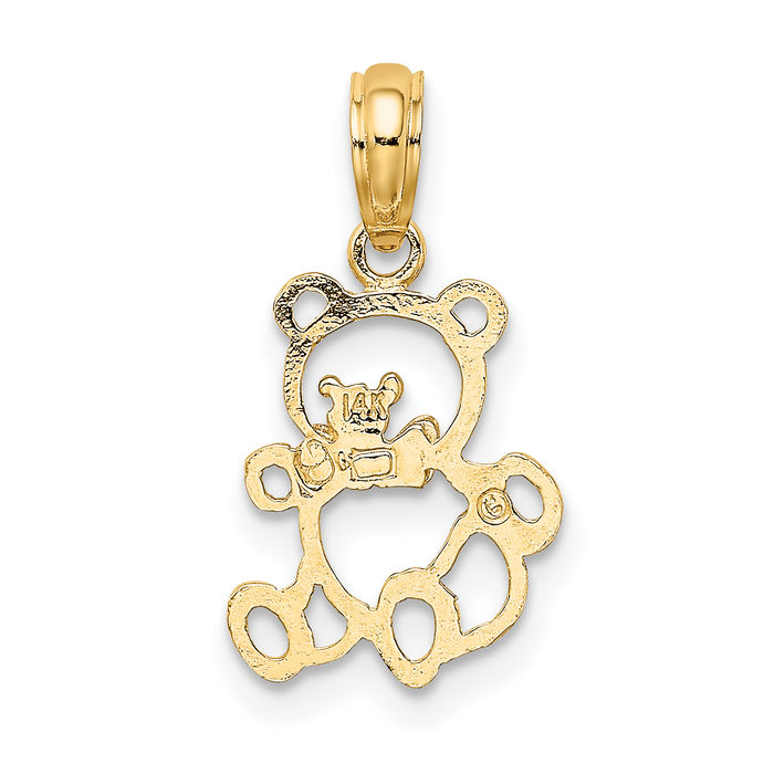 14K Solid Two Tone Gold Gummy Teddy Bear Bow Tie Necklace Chain Pendant Charm