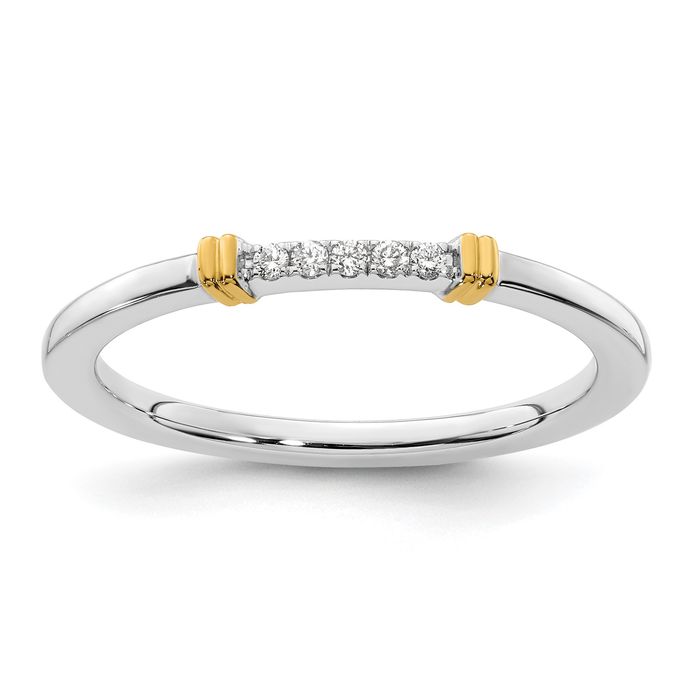 14K Solid Two Tone Gold Diamond Stacking Ring - Picture 11 of 18