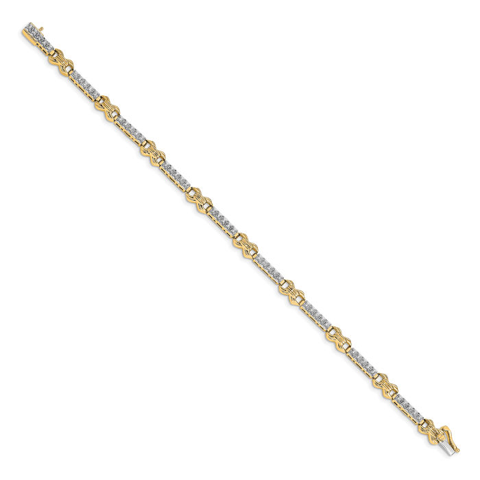 14K Solid Two Tone Gold Diamond Tennis Bracelet