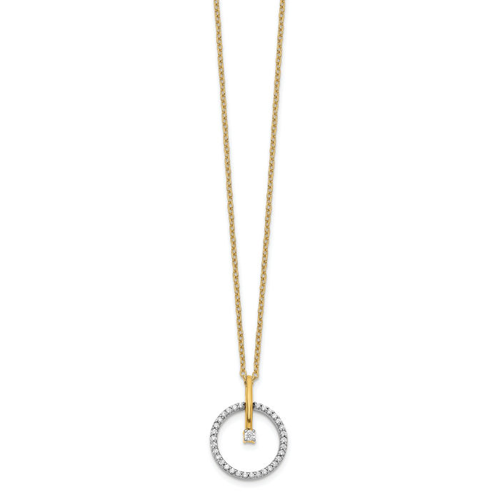 14K Solid Two Tone Gold Diamond Circle Round Geometric Necklace Chain