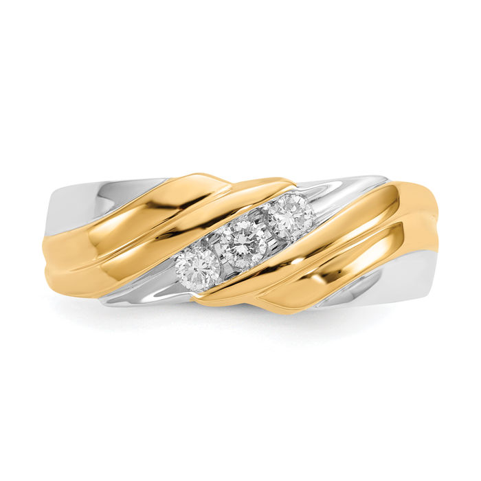 14K Solid Two Tone Gold Diamond Mens Ring