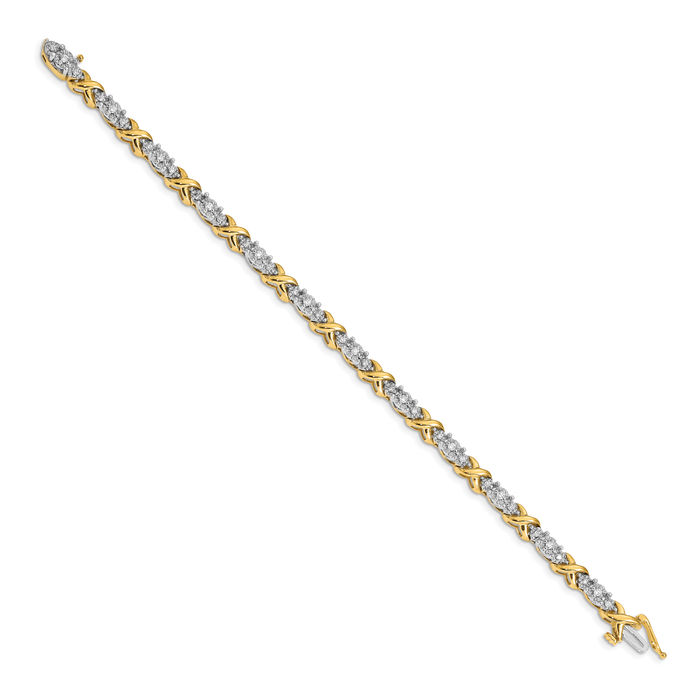 14K Solid Two Tone Gold Diamond Crisscross Tennis Bracelet