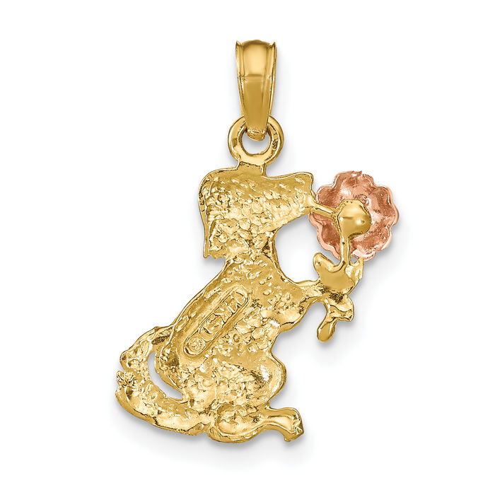 14K Solid Two Tone Gold Dog Flower Necklace Chain Pendant Charm